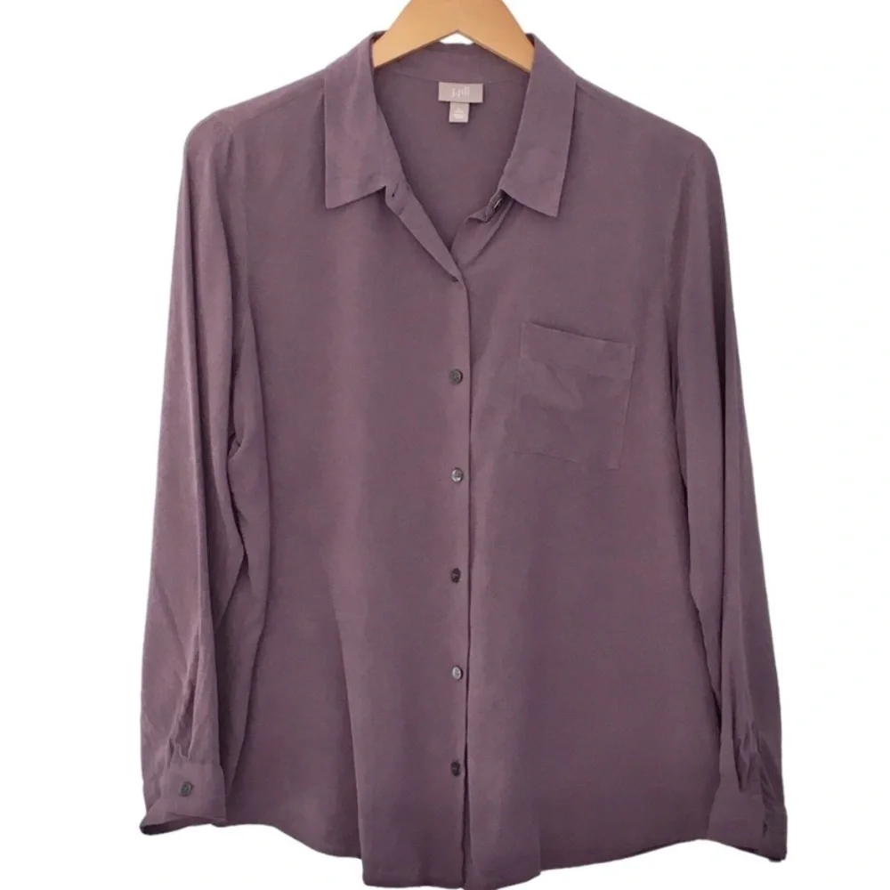 J.Jill Lavender Haze 100% Silk button down blouse sz M - Picture 1 of 8